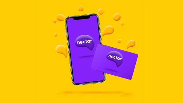 A nectar card and a phone showing the nectar card app